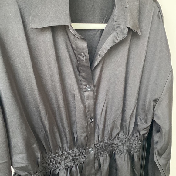 Black silk button up Mini Dress - Picture 3 of 4